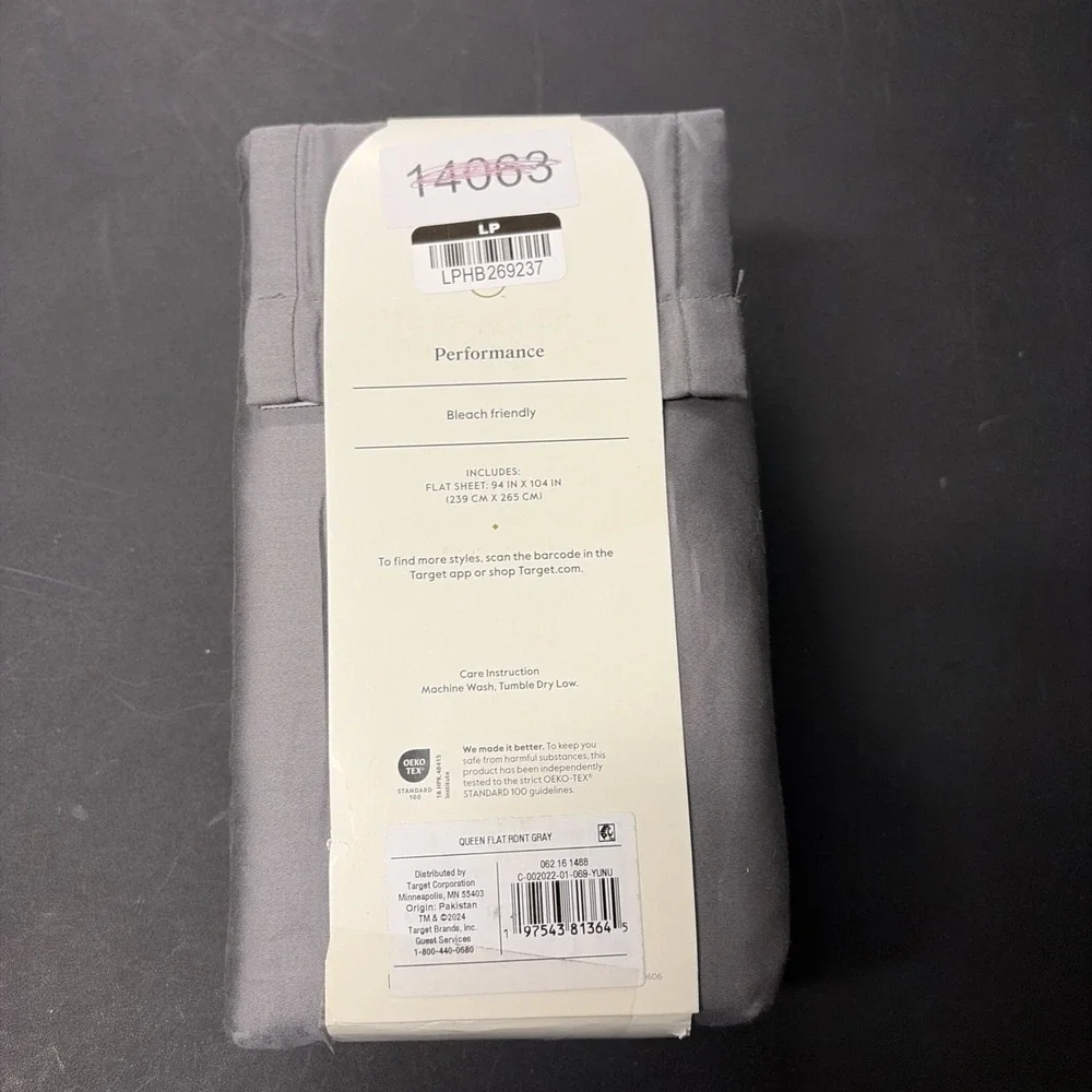 Threshold Queen Size 400 Thread Count Performance Flat Sheet Radiant Gray 20519